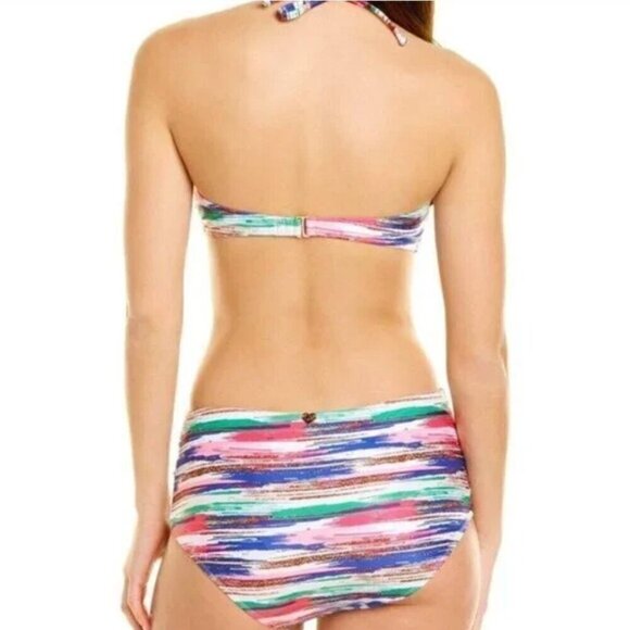 NWT Catherine Malandrino Colorful Bikini Set Size Large Bathing Suit White Pink - Picture 2 of 7